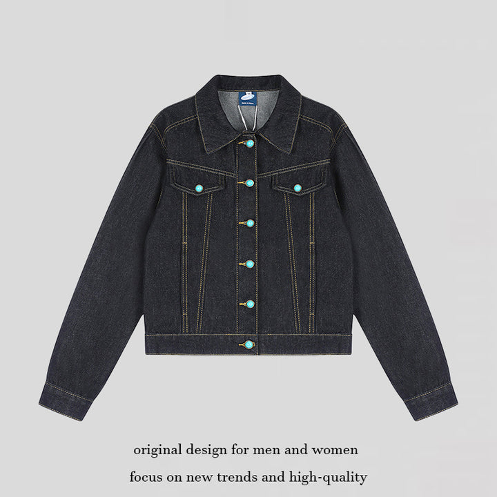 Damen Kurz geschnittene Jeansjacke im Truckerstil mit Zierknöpfen und Kontrastnähten Echoarchiv