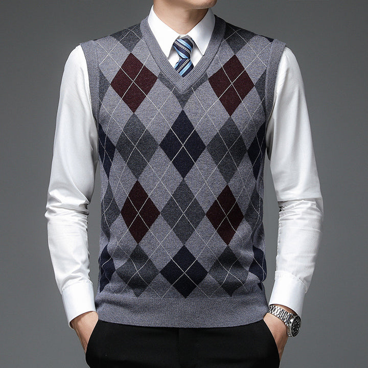 Herren V-Ausschnitt Strickpullover mit Rautenmuster Echoarchiv