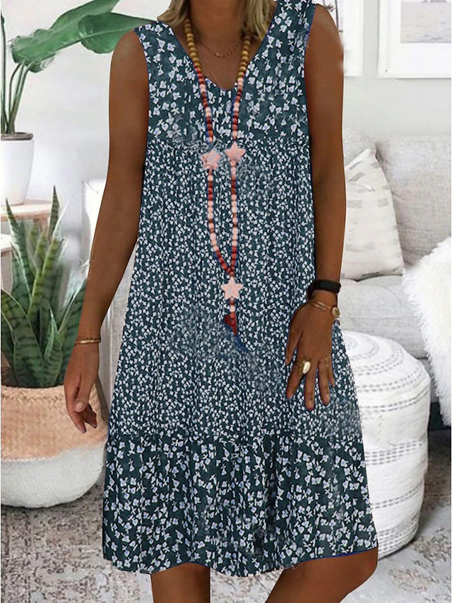 Damen luftiges Freizeitkleid mit verspieltem Blumenmuster und fließender Silhouette Echoarchiv