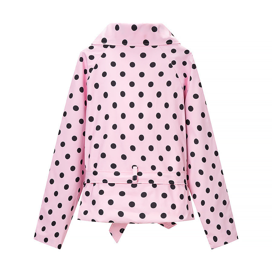 Damen Kurztrenchjacke im Polka‑Dot‑Muster, doppelreihig mit Taillengürtel Echoarchiv