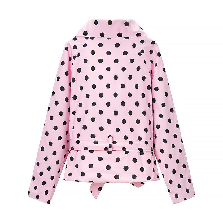Damen Kurztrenchjacke im Polka‑Dot‑Muster, doppelreihig mit Taillengürtel Echoarchiv