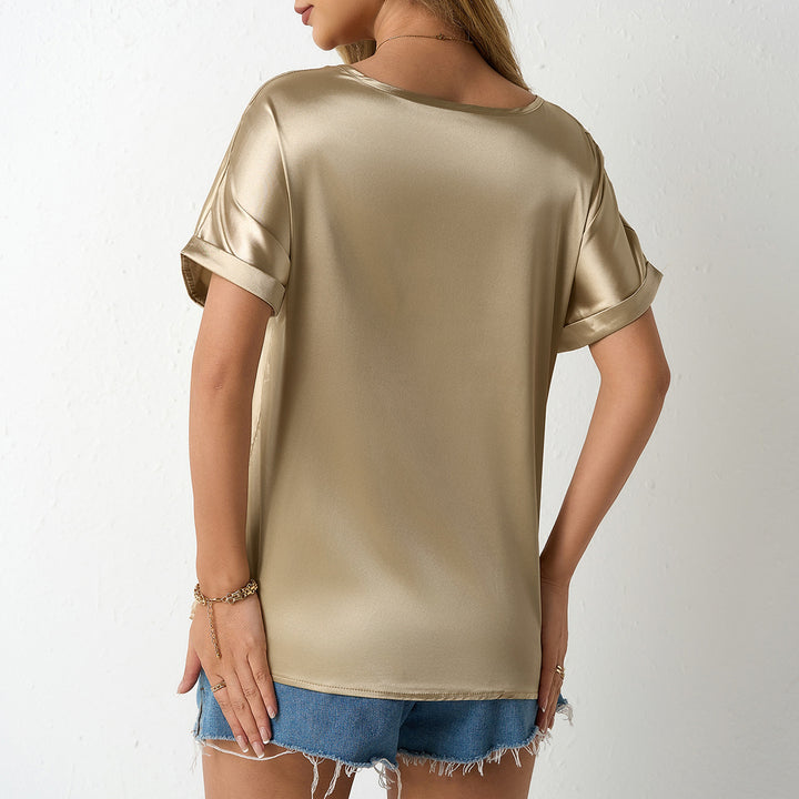 Damen Satin T-Shirt mit lockerem Schnitt und Brusttasche Echo Archiv
