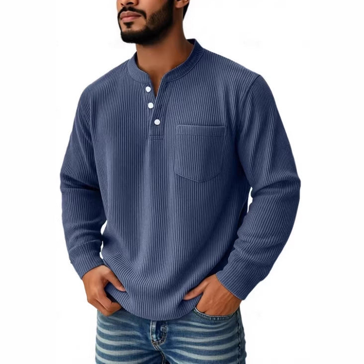 Herren nan thermisches Waffelstrick-Henleyshirt mit Stehkragen Brusttasche und geripptem Komfortschnitt Echo Archiv