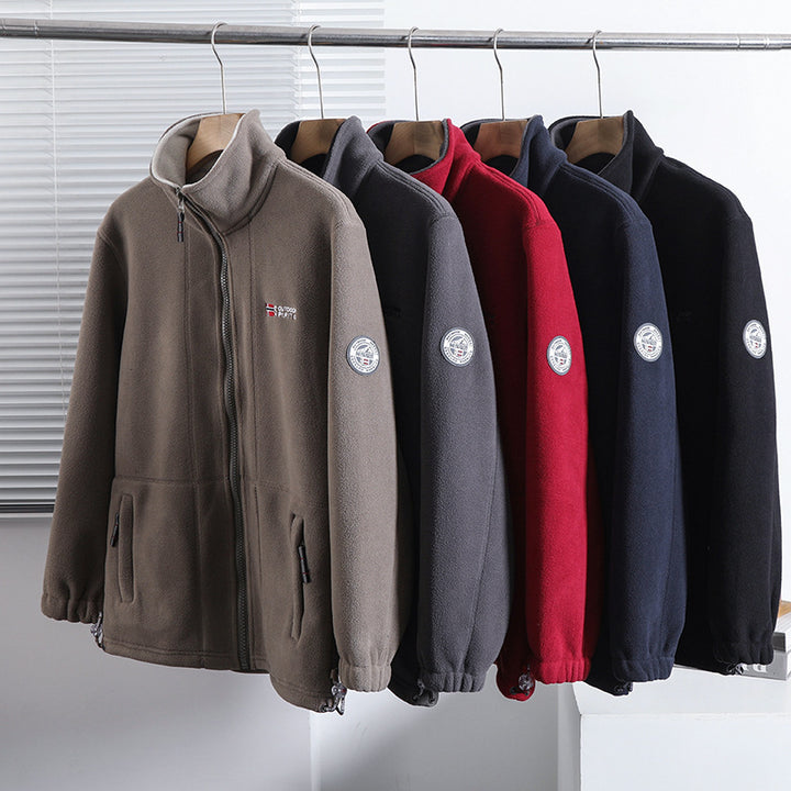 Herren Fleecejacke mit Stehkragen, durchgehendem Reißverschluss und elastischen Bündchen – Cavarno
