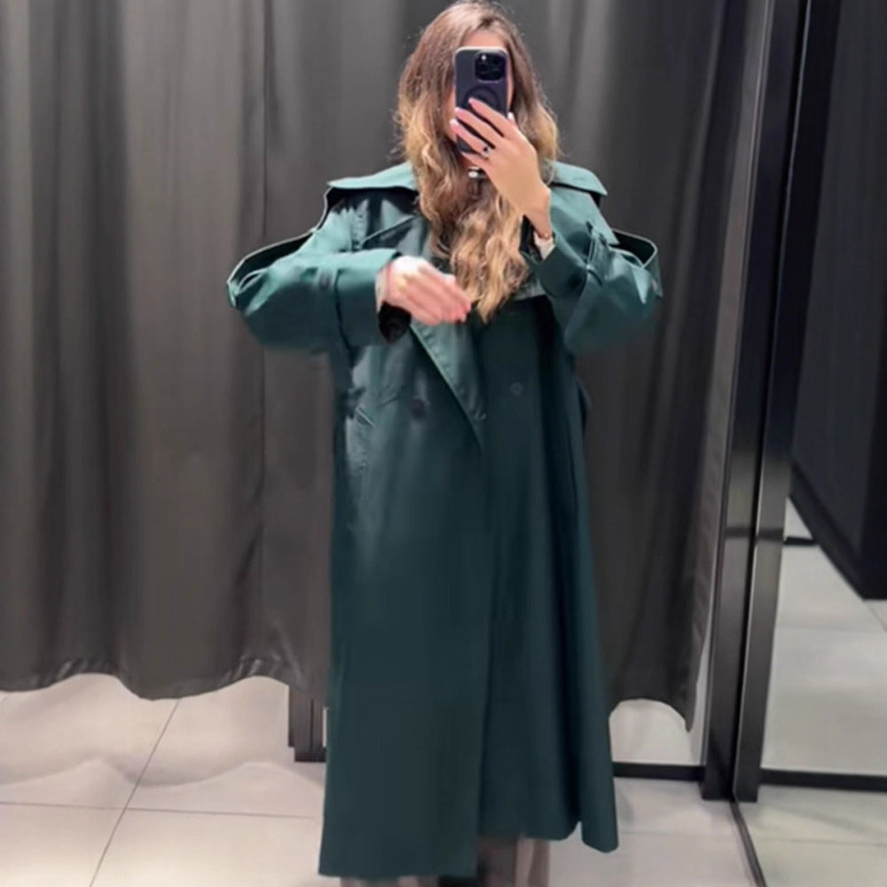 Damen Langer wasserabweisender Trenchcoat mit Taillengürtel und hohem Stehkragen Echoarchiv