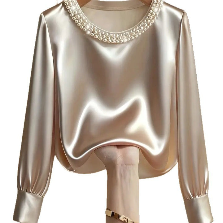 Damen elegante satinierte Bluse mit Perlenkragen Echo Archiv