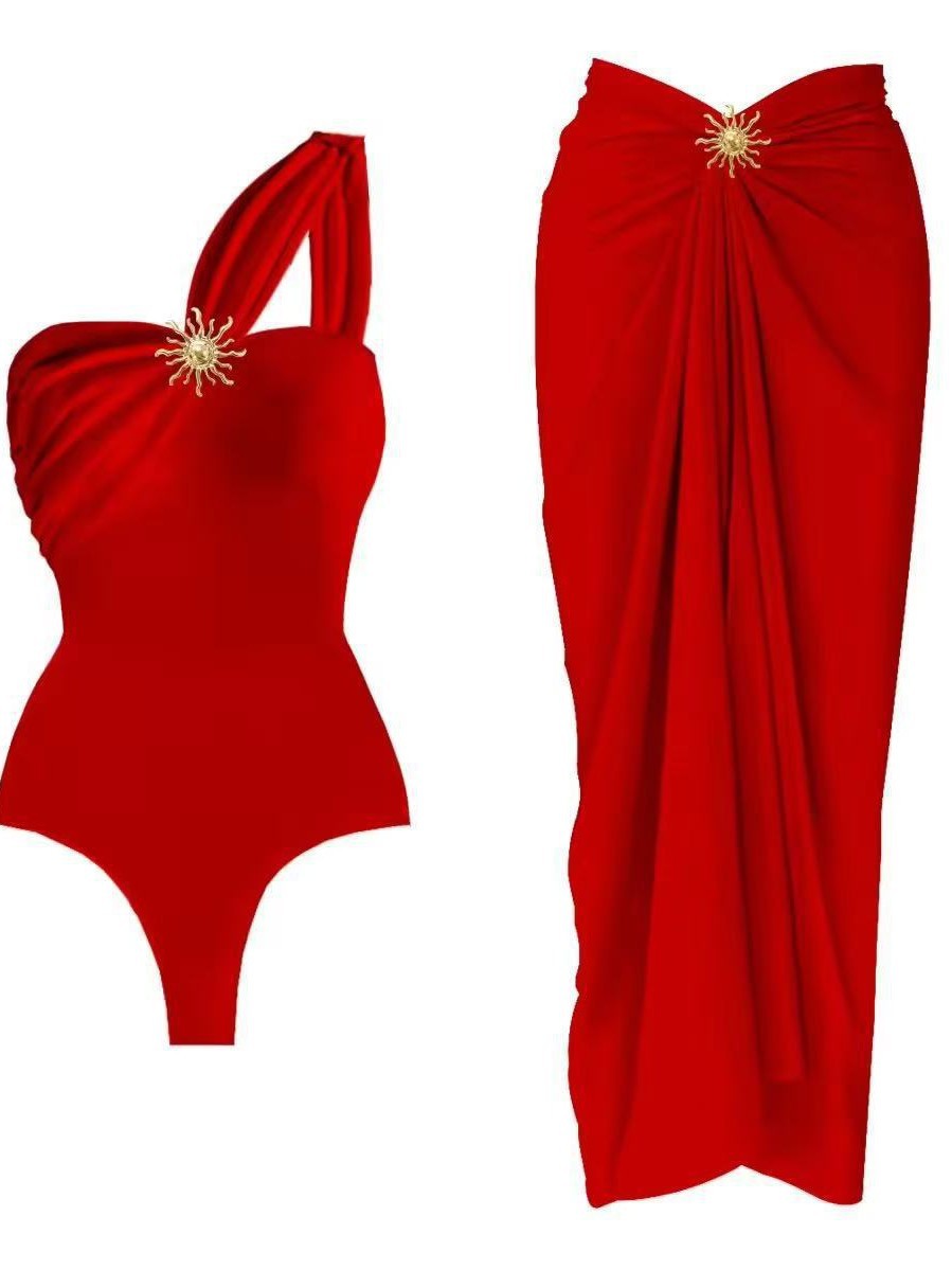 Damen einseitiger Badeanzug mit elegantem Wickelrock Echo Archiv