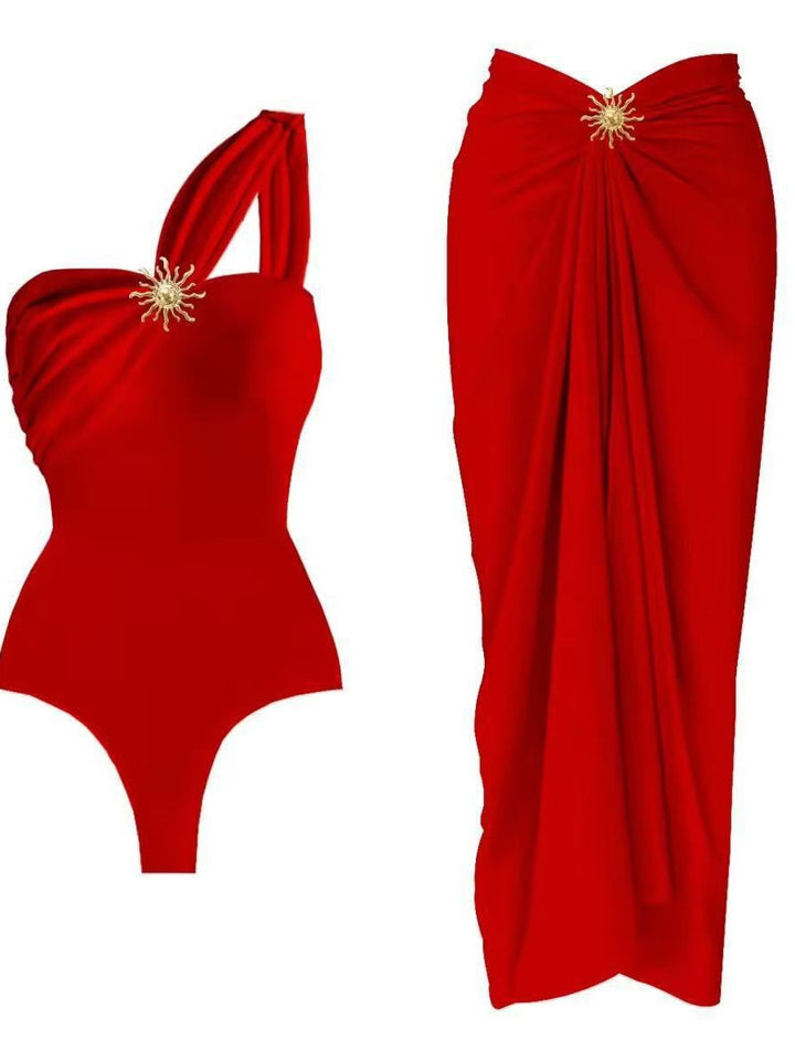 Damen einseitiger Badeanzug mit elegantem Wickelrock Echo Archiv