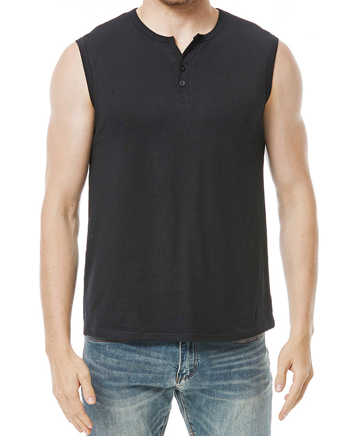 Herren ärmelloses Henley-Shirt mit modernen Knopfdetails Echoarchiv