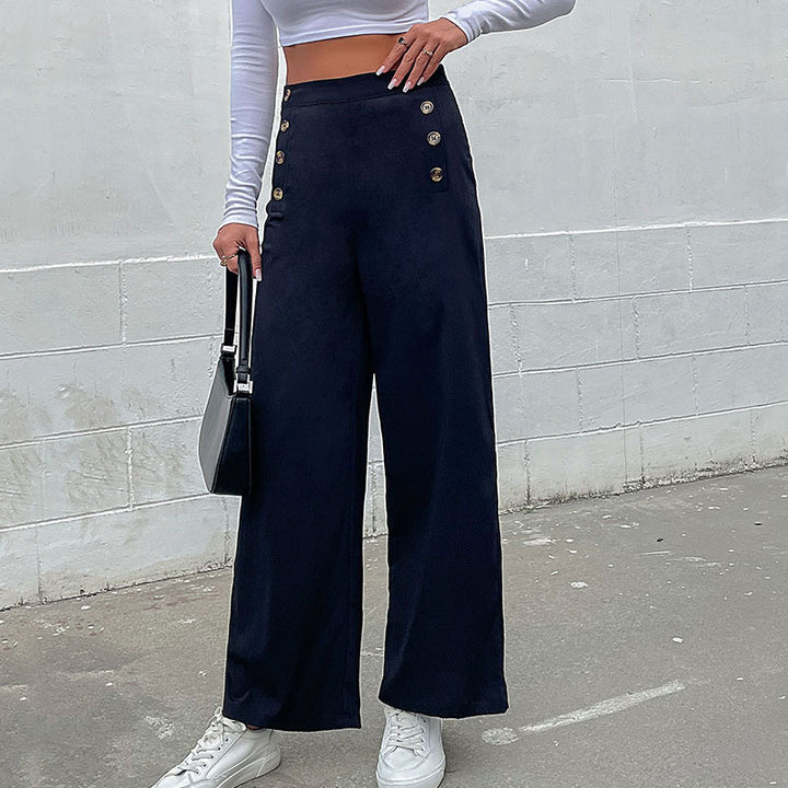 Damen High‑Waist Palazzo‑Hose mit maritim inspirierter Zierknopfleiste und weitem Bein – Avélisse