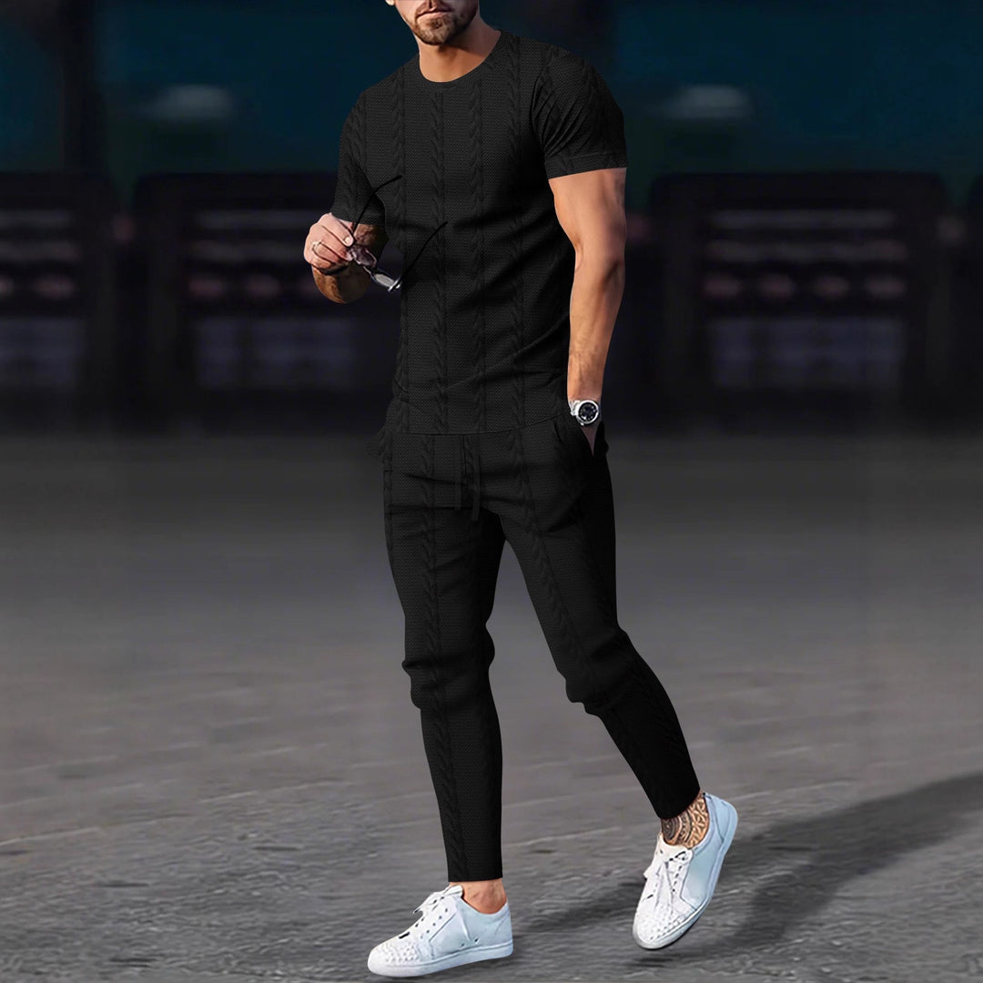 Herren Sportliches Freizeit-Set mit strukturiertem Oberteil und bequemen Jogginghosen Echoarchiv