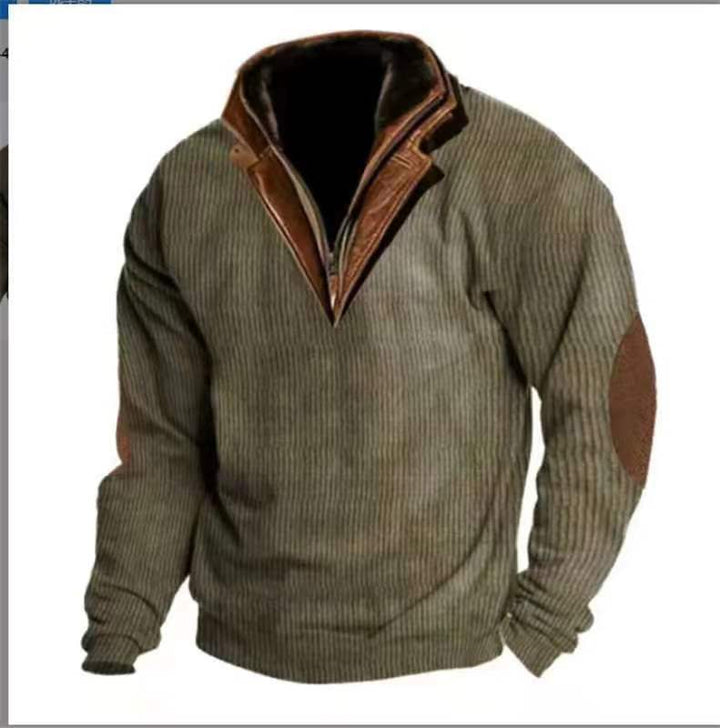 Herren Strickpullover mit Lederdetails und hohem Kragen Echoarchiv