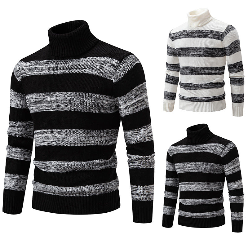 Herren hochwertiger Rollkragenpullover mit auffälligem Streifenmuster Echoarchiv