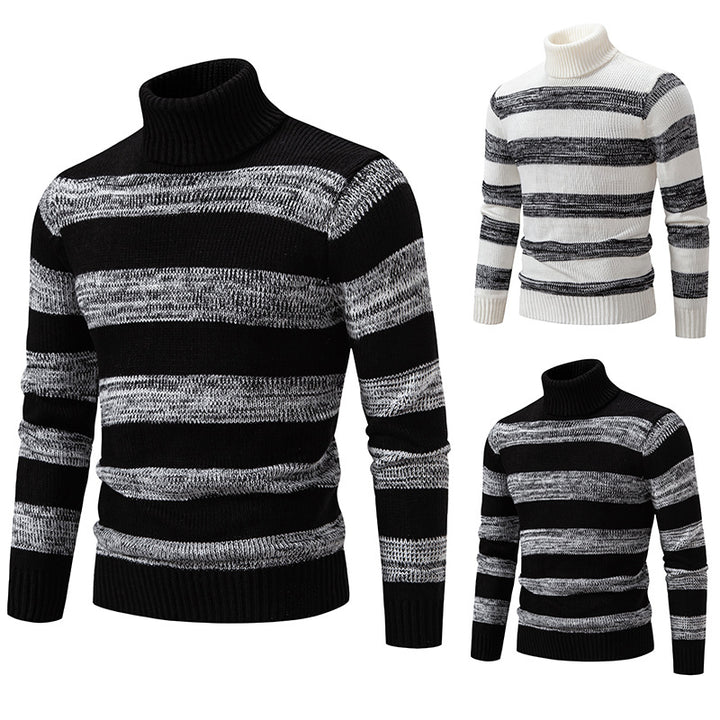 Herren hochwertiger Rollkragenpullover mit auffälligem Streifenmuster Echoarchiv