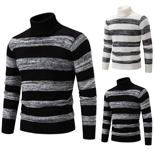 Herren hochwertiger Rollkragenpullover mit auffälligem Streifenmuster Echoarchiv