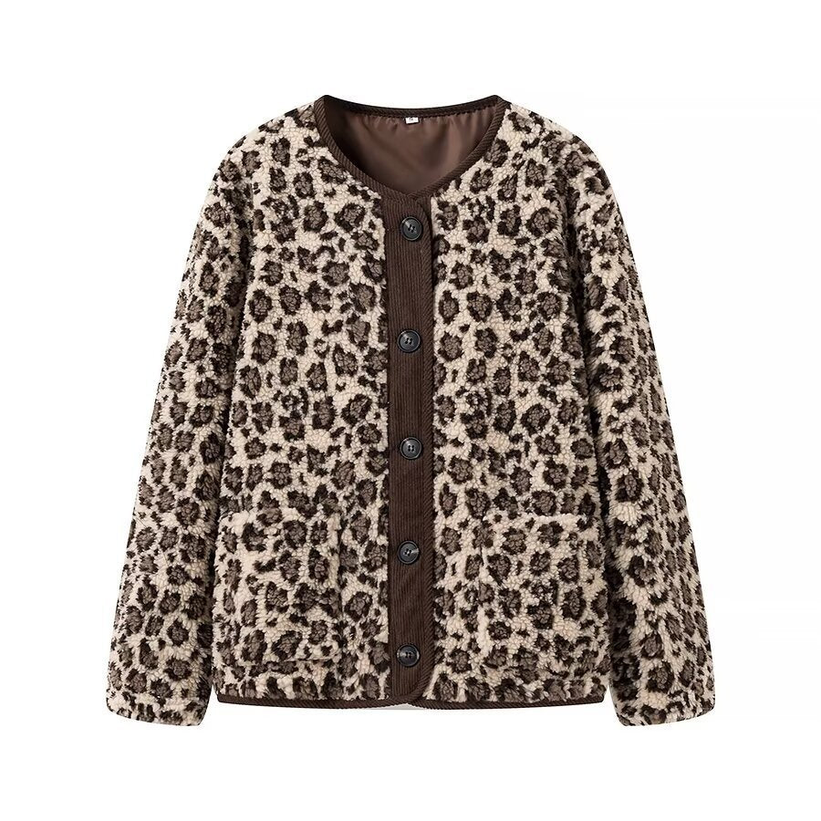 Damen Kurzjacke im Teddy‑Look mit Leopardenmuster und Knopfverschluss Echo Archiv