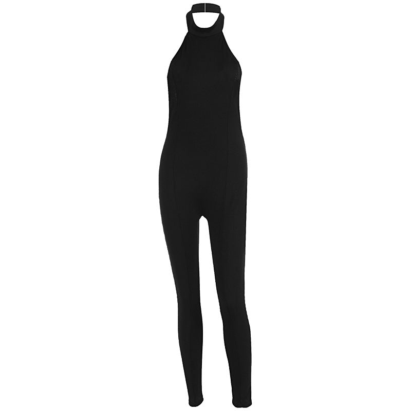 Damen figurbetonter Jumpsuit mit hohem Kragen und Rippstruktur Echo Archiv