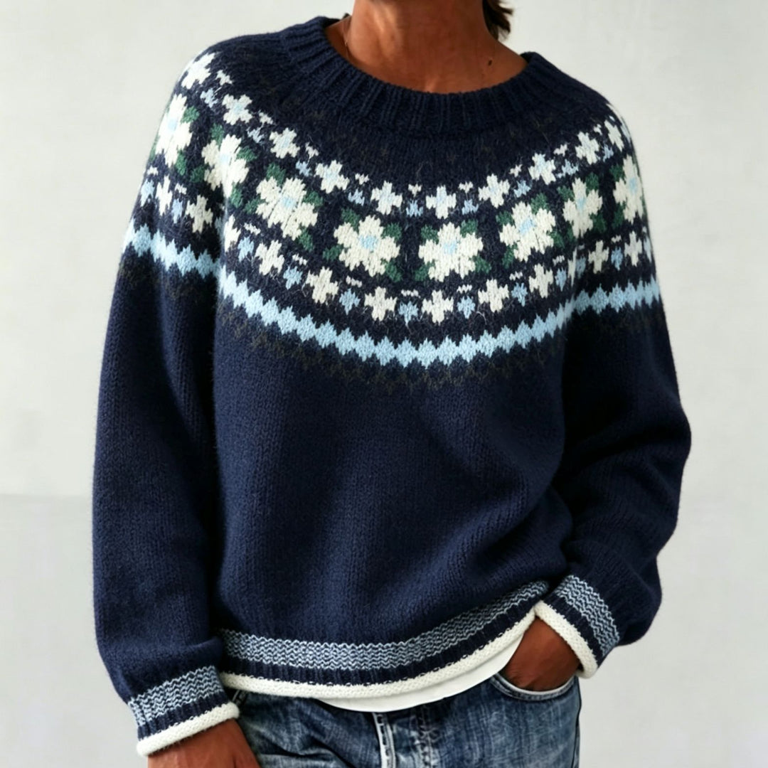 Damen Rundhalsausschnitt Norweger-Pullover mit Fair-Isle-Jacquard – Mavelle