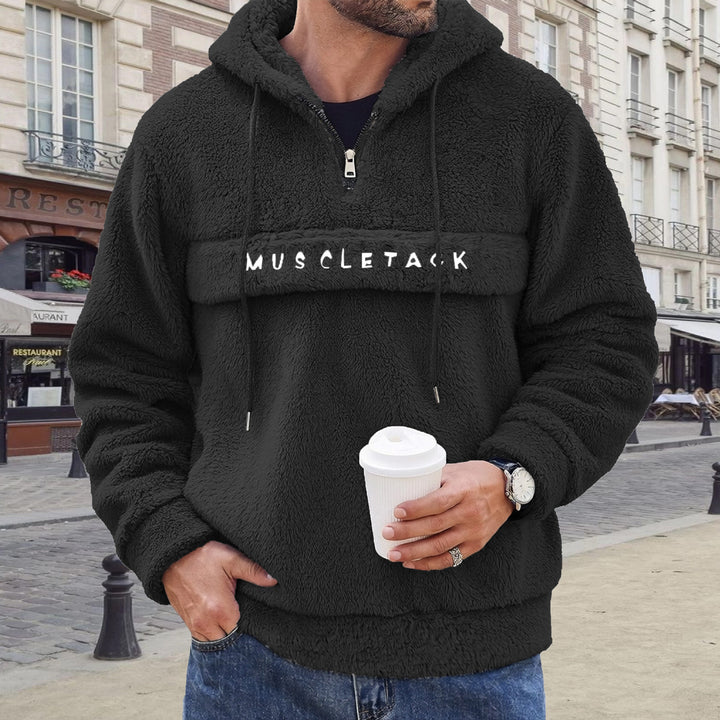 Herren Teddy-Fleece Kapuzenpullover mit halbem Reißverschluss, Kängurutasche und weichem Innenfutter – Cavarno
