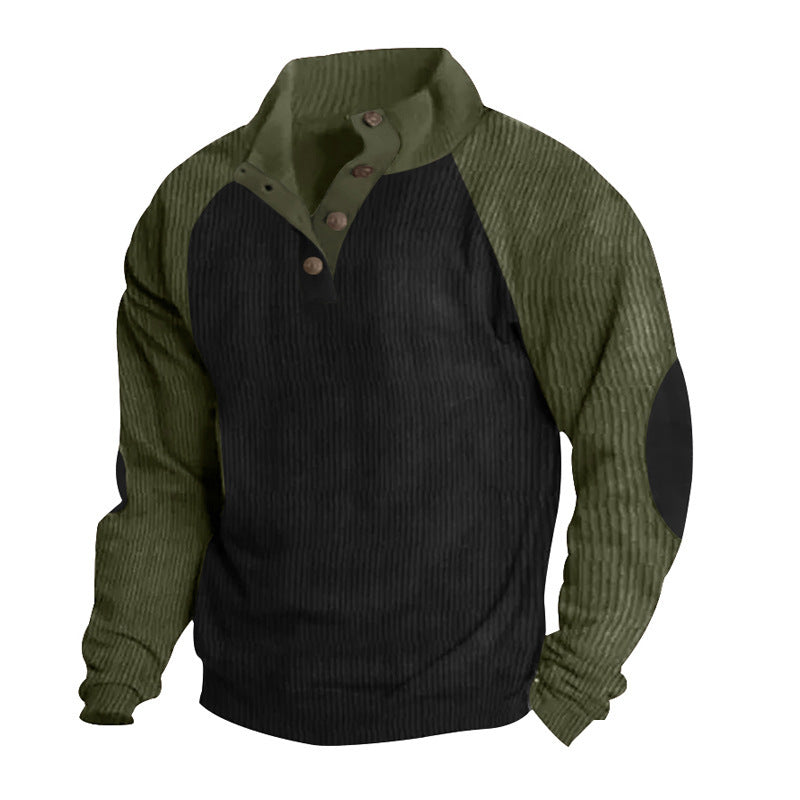 Herren strukturiertes Pullover-Shirt mit Knopfleiste und Lederdetails Echoarchiv