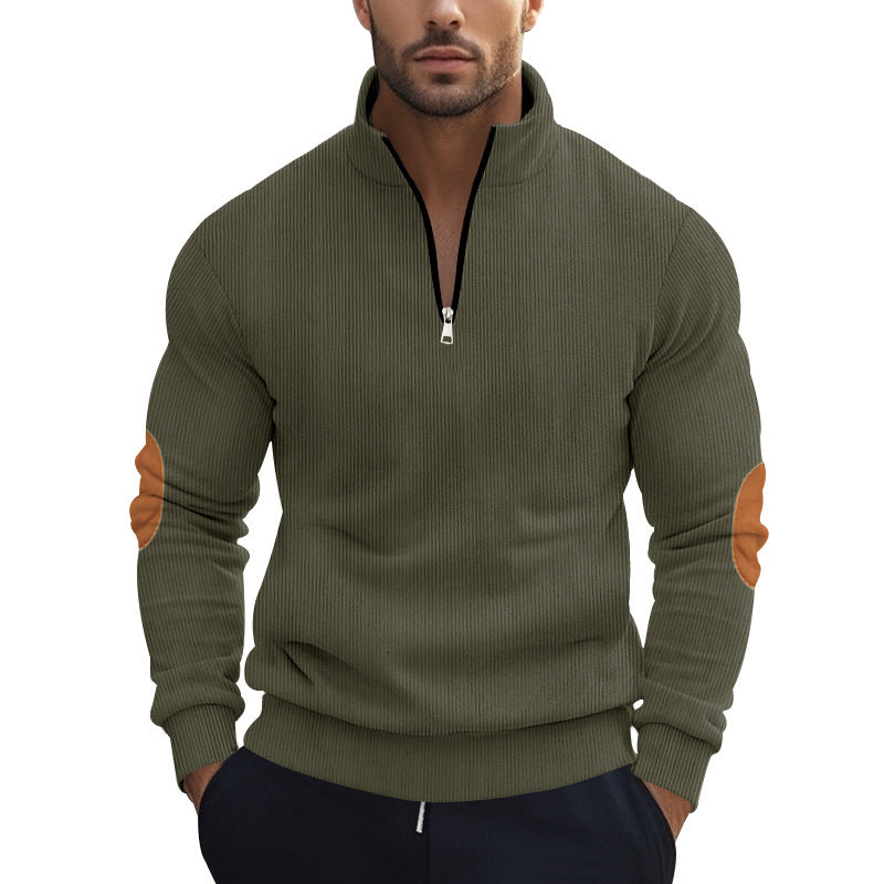Herren Strickpullover mit modernem Reißverschluss und eleganten Ellbogenpatches Echoarchiv