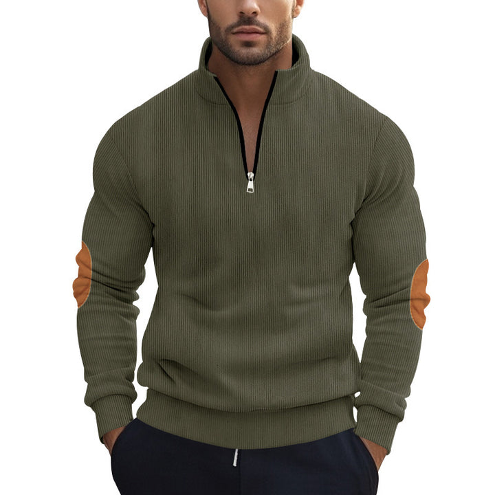 Herren Strickpullover mit modernem Reißverschluss und eleganten Ellbogenpatches Echoarchiv