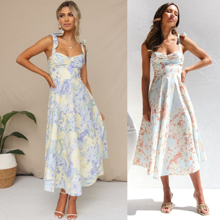 Damen Sommerliches Maxikleid mit verstellbaren Trägern und Raffungen Echo Archiv