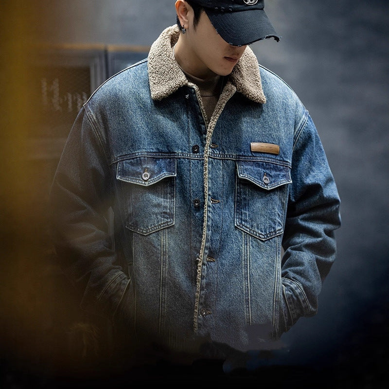 Herren Lässige Jeansjacke mit Teddyfutter Echoarchiv
