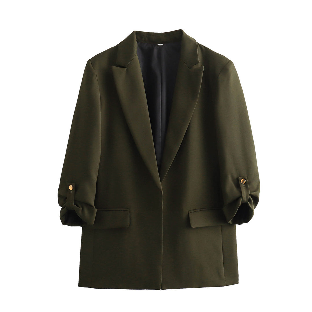 Damen unstrukturierter Longblazer mit kastigem Schnitt, krempelbaren Ärmeln und Paspelklappen – Célinea