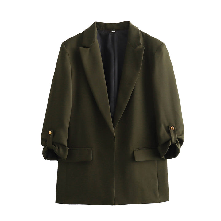 Damen unstrukturierter Longblazer mit kastigem Schnitt, krempelbaren Ärmeln und Paspelklappen – Célinea