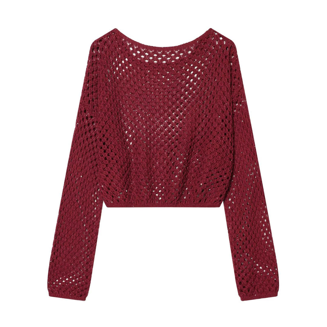 Damen Kurzgeschnittener Häkelpullover mit Lochmuster und weitem Ausschnitt Echo Archiv