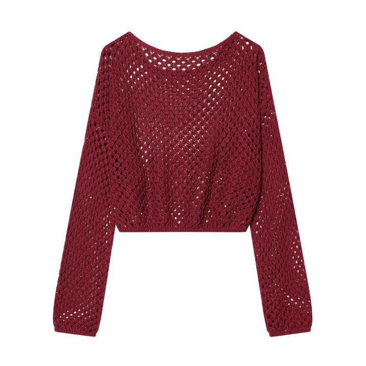 Damen Kurzgeschnittener Häkelpullover mit Lochmuster und weitem Ausschnitt Echo Archiv