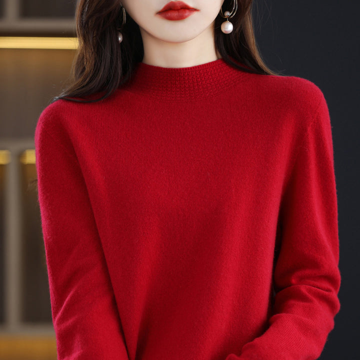 Damen Leichter Feinstrick-Mockneckpullover mit strukturierter Kragenblende Echoarchiv