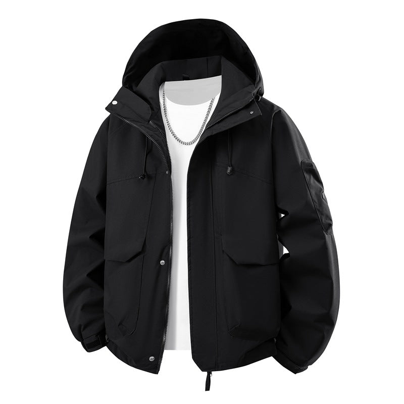 Herren wasserdichte Kapuzenjacke für den Außenbereich mit winddichter Membran, verstellbarem Saum und multifunktionalen Taschen – Cavarno