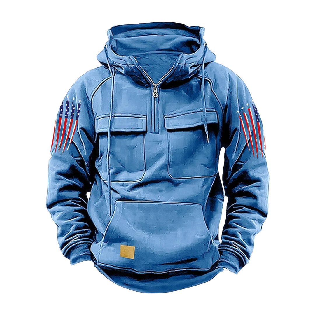 Herren nan Kapuzenpullover mit Halbzip, Cargo-Brusttaschen und Kängurutasche Echo Archiv