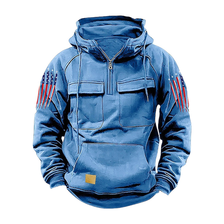 Herren nan Kapuzenpullover mit Halbzip, Cargo-Brusttaschen und Kängurutasche Echo Archiv