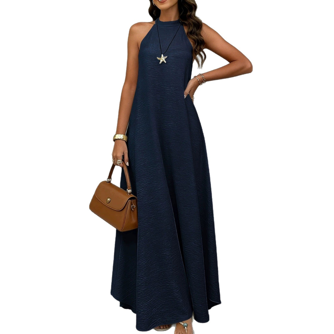 Damen nan ärmelloses Maxikleid mit hohem Stehkragen, fließender A-Linie und Kreppstruktur Echo Archiv
