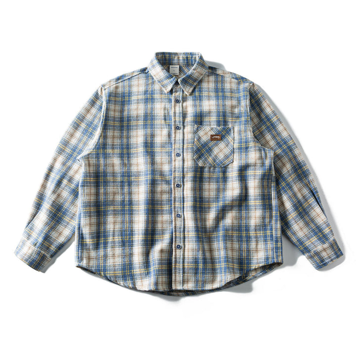 Unisex Lockeres Karomuster-Flanellhemd im Overshirt-Stil mit abgerundetem Saum Echoarchiv