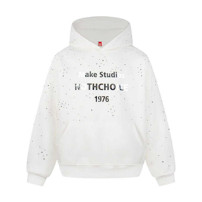 Damen Kapuzenpullover mit Statement-Print Metallic-Lettering und Paint-Splatter-Optik Echoarchiv