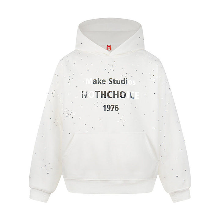 Damen Kapuzenpullover mit Statement-Print Metallic-Lettering und Paint-Splatter-Optik Echoarchiv