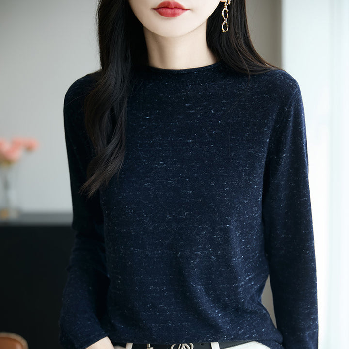 Damen Minimalistischer Nep-Strick-Longsleeve mit kurzem Stehkragen Echoarchiv