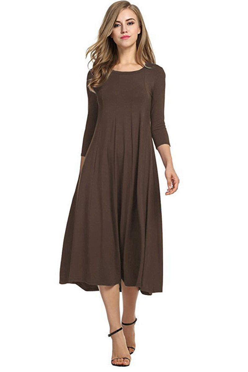 Damen Langes A-Linien Midikleid aus Stretch-Jersey mit Dreiviertelärmeln und Eingrifftaschen Echo Archiv
