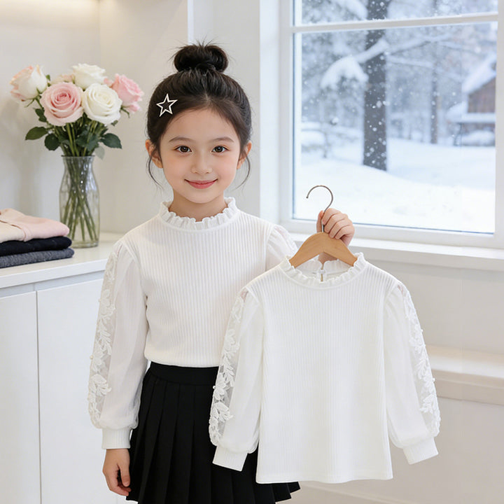 Mädchen elegante Bluse mit Rüschen und bestickten Ärmeln Echo Archiv