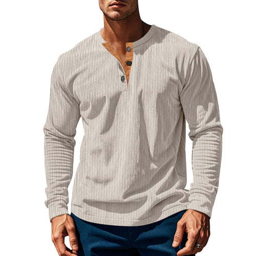 Herren Langarmshirt mit strukturiertem Design und Knopfleiste Echoarchiv