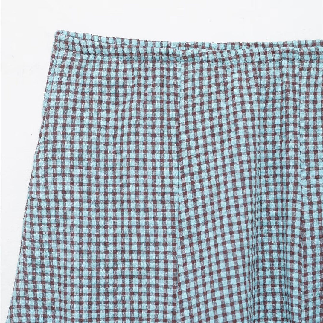 Damen ausgestellter Gingham-Rock mit Faltenwurf Echo Archiv