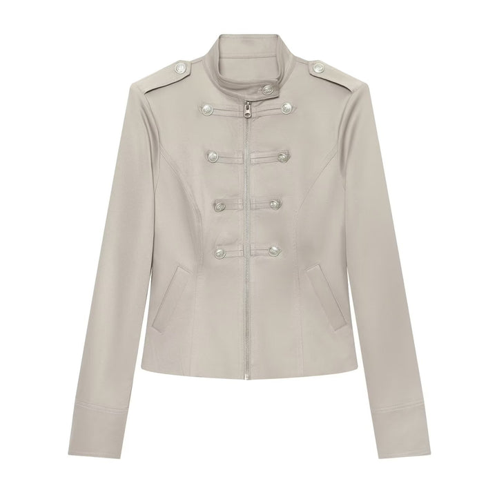 Damen Militärisch inspirierte Kurzjacke mit Reißverschluss und Zierknöpfen Echo Archiv