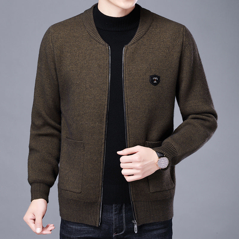 Herren Klassische Strickjacke mit Reißverschluss und aufgesetzten Taschen – Terenzo