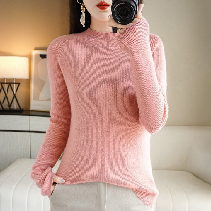 Damen Schmal geschnittener Stehkragenpullover aus leichtem Feinstrick mit feiner Rippenstruktur Echoarchiv