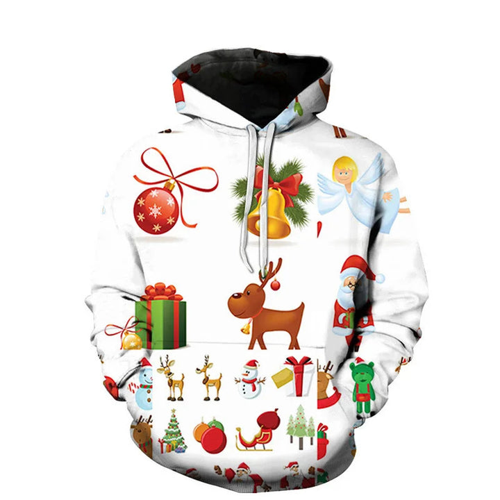 Damen Verspielter Weihnachts-Kapuzenpullover mit buntem Motiv Echoarchiv