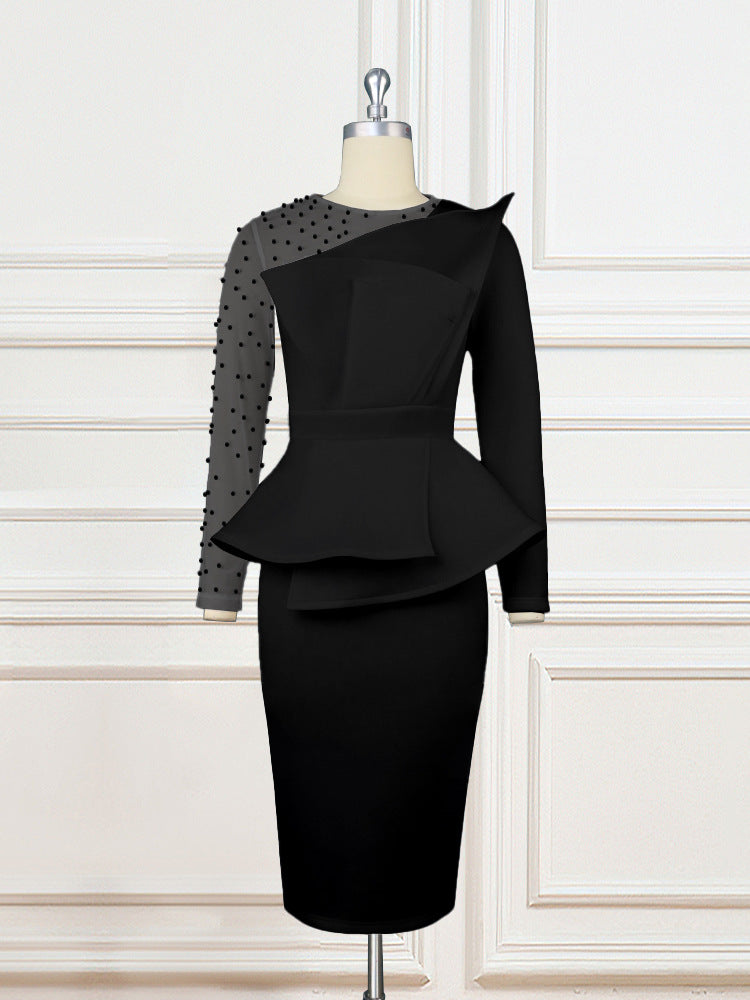 Damen Etuikleid mit transparenten Puffärmeln und dekorativem Peplum Echo Archiv